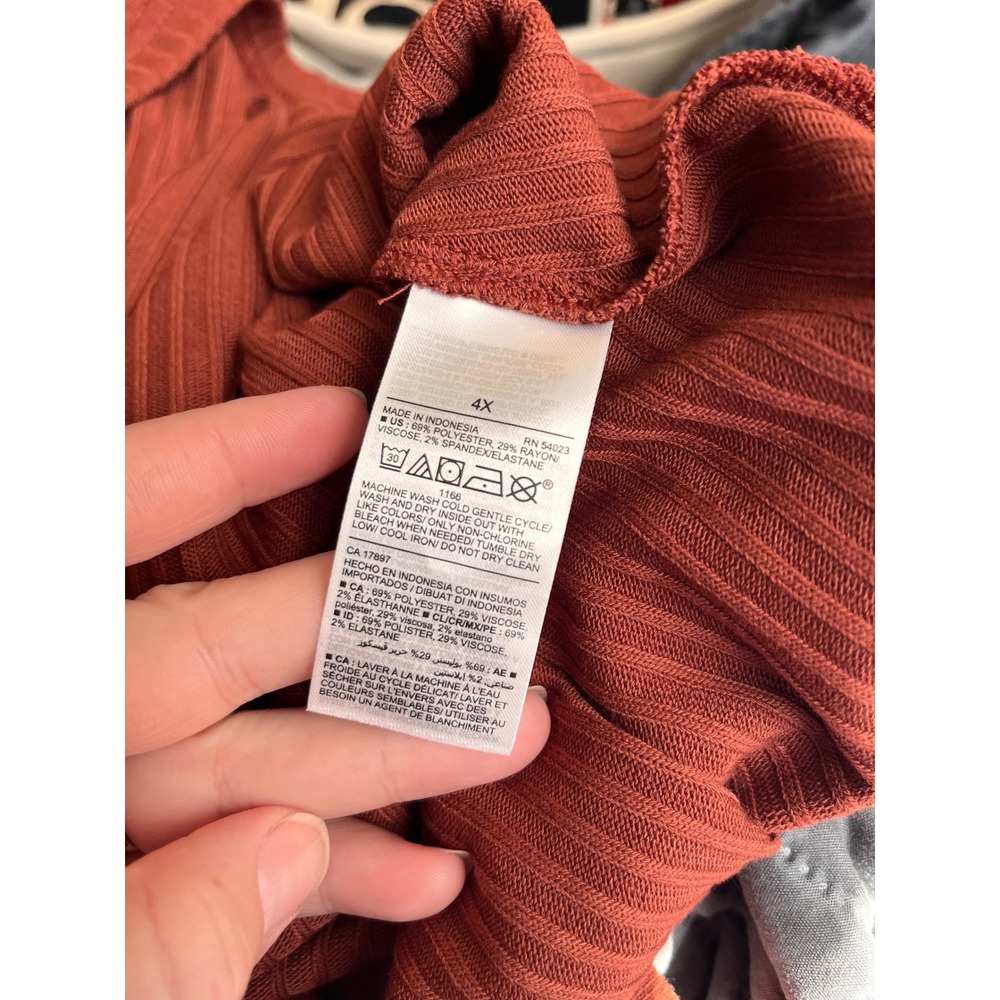 Old Navy Womens 4X Rust Ribbed Knit Long Sleeve Scoop Neck Swing Dress NWT - Picture 3 of 4